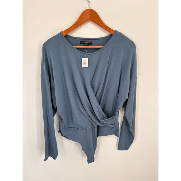 BANANA REPUBLIC NWT Slate Blue Long Sleeve Wrap Front Bodysuit // XL - Picture 4 of 12